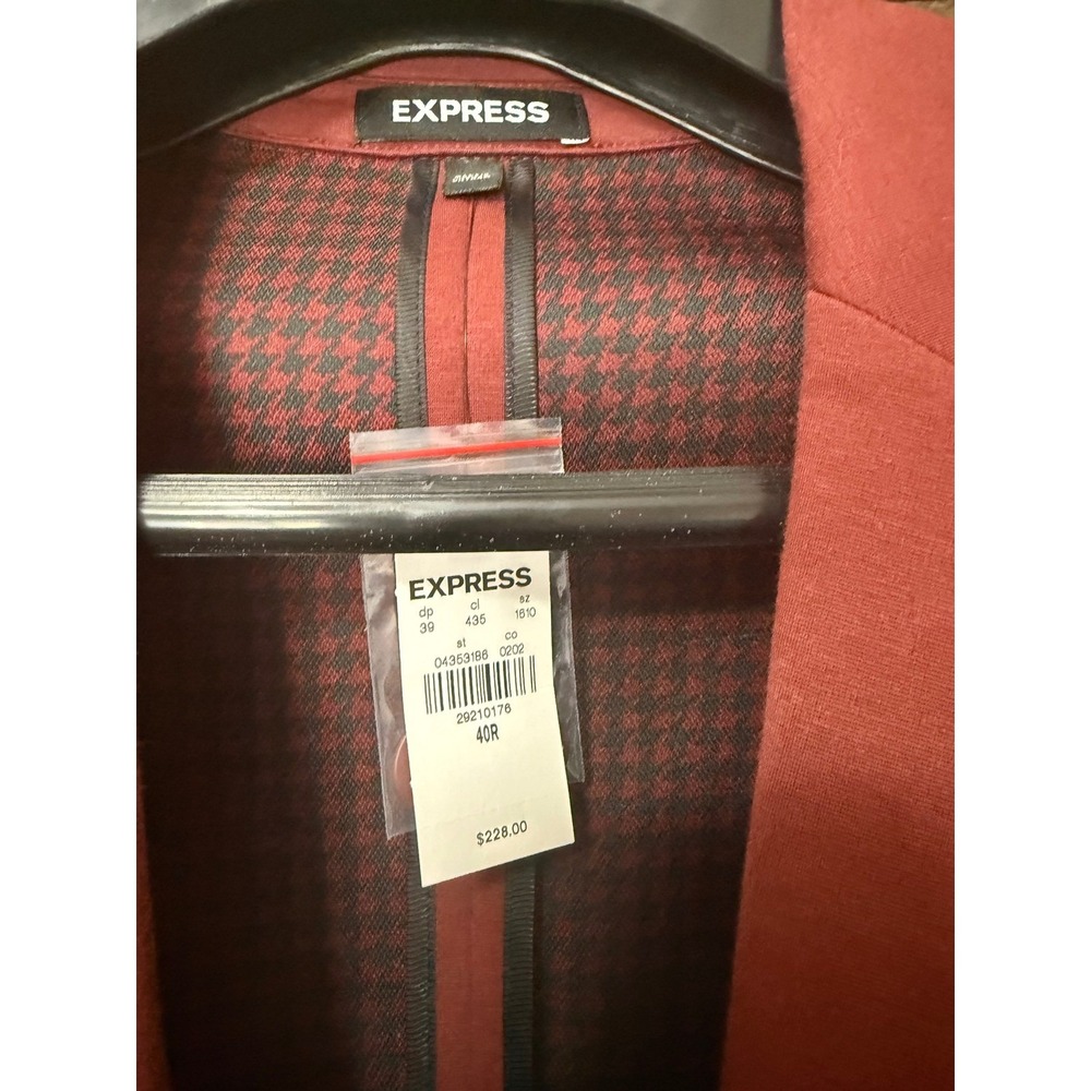 Express Mens 4-Way Hyper Stretch Slim Fit Suit Rust Red 40R Jacket 33x30 Pants - Picture 3 of 12